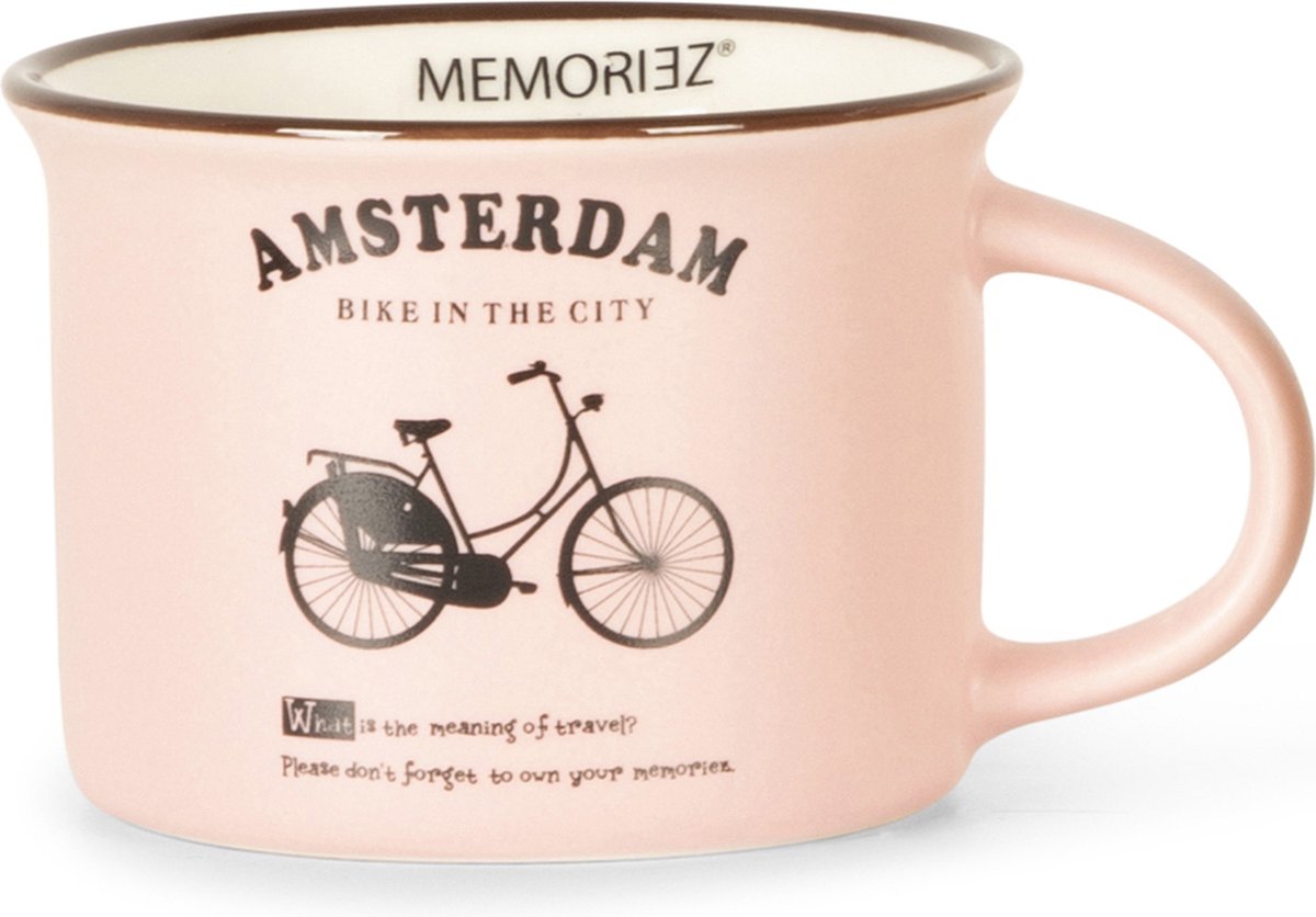 Memoriez Mok Fiets Amsterdam Roze Mat - Set van 2