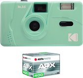 KODAK Pack M35 Argentique + Pellicule 100 ASA - Appareil Photo Kodak Rechargeable 35mm Mint Green, Objectif Grand Angle Fixe, Viseur optique , Flash Intégré + Pellicule APX 100, 36 poses
