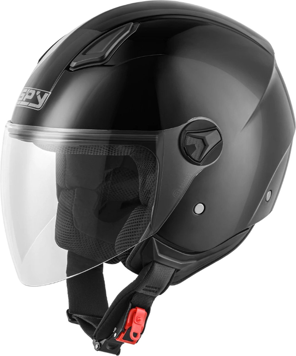 Spy D-Jet Plain Zwart Helm | Scooterhelm & Jethelm | Helmen voor Scooter, Brommer, Snorfiets en Snorscooter | Zowel voor Volwassenen, in Zwart en Andere Kleuren, Lichtgewicht | Dames en Heren | ECE Goedgekeurd | Maat L