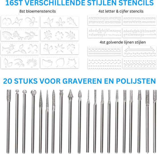 Uolor Elektrische Graveerpen, Graveergereedschapsset, USB Draadloze