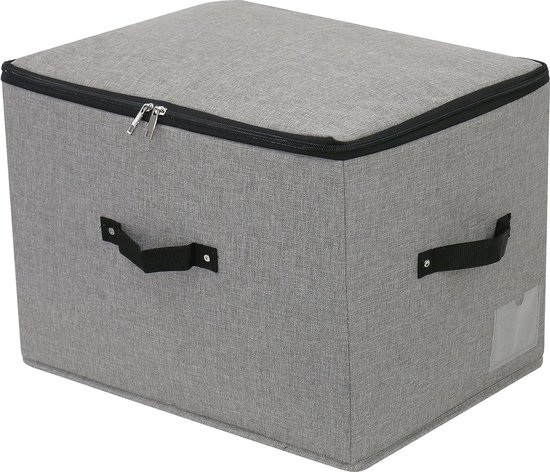 Opvouwbare stoffen opbergdoos met ritssluiting, deksel, handgreep, dekens, kleding, quilts, opbergmand, organizer voor slaapkamer, kast, plank, 44 x 33 x 31 cm, zwart-grijs, 2 stuks