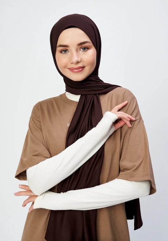 Hijab Jersey BROWN - Sjaal - Hoofddoek - Turban - Jersey Scarf - Sjawl - Dames hoofddoek - Islam