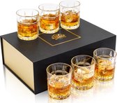 Loodvrije kristallen whiskyglazen met luxe doos, 300 ml whiskyglas voor whisky, bourbon, likeur en cocktaildranken, 6 stuks