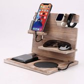 Houten telefoon docking station, desktop mobiele telefoon houder, nachtkastje organizer, mobiele telefoon houder hout, telefoon docking station, cadeaus voor mannen (hout)