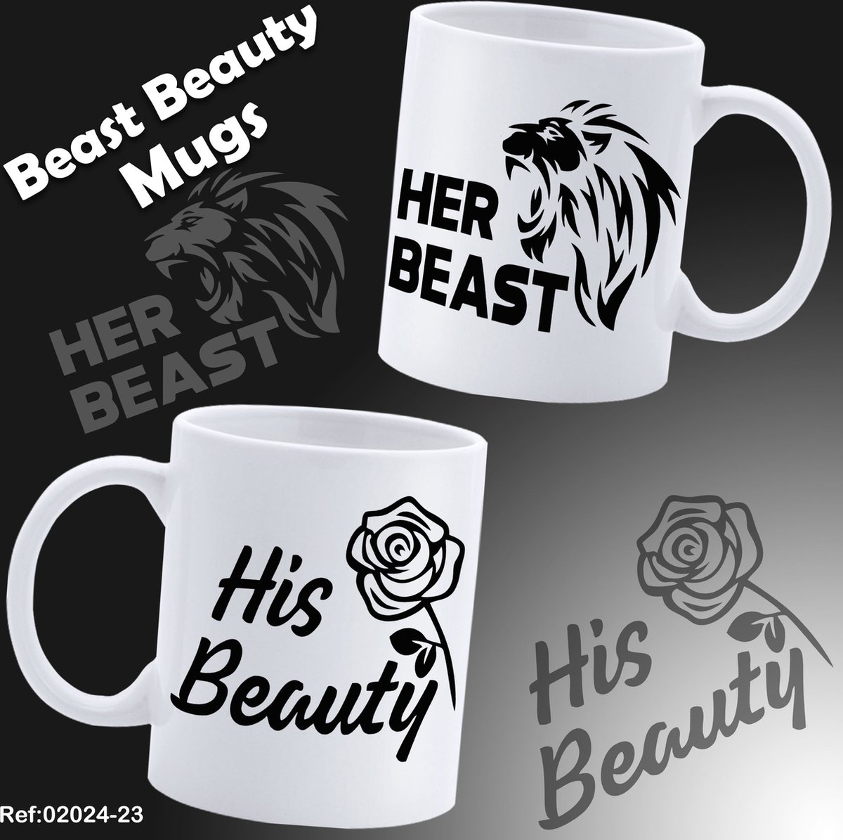 Her Beast and His Beauty Couple Matching mug - Mug with text - Funny mug - Anniversary gift - Gift for husband - Gift for wife - Gift for her - Gift for him - Funny gift - Tea glasses - Valentine gifts - Coffee cups