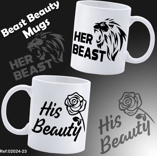 Sa bête et son couple de Beauty Tasse assortie - Tasse avec texte - Tasse Funny - Cadeau d'anniversaire - Cadeau pour mari - Cadeau pour femme - Cadeau pour elle - Cadeau pour lui - Cadeau Funny - Verres à thé - Cadeaux de Valentine - Tasses à Coffee
