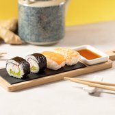 Premium sushi-set, 6-delig, van bamboe, complete sushi-set voor het eten van sushi, stokjes, keramische schaal, ideaal cadeau voor liefhebbers van de Japanse keuken.