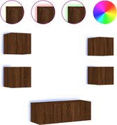 vidaXL - 6-delige - Tv-wandmeubelset - met - LED - bewerkt - hout - bruineikenkleur