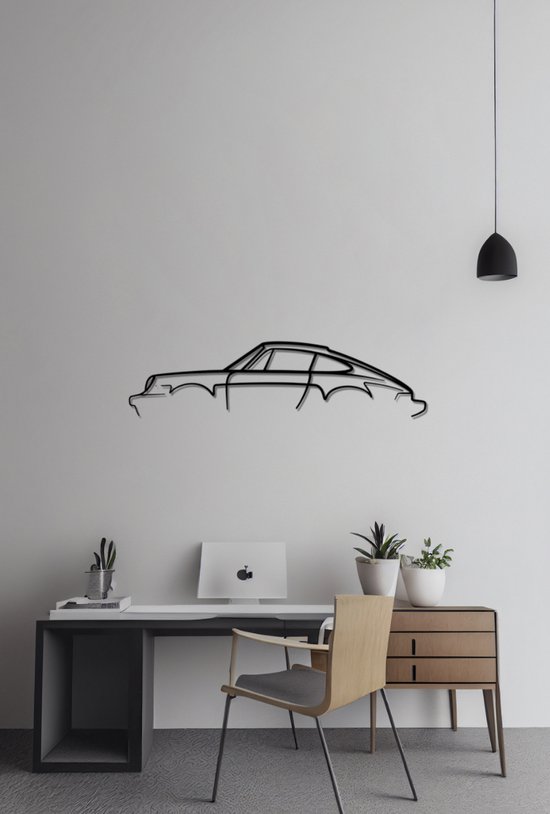 Porsche 930 - Silhouette - Metaalkunst - Blauw - 100 x 22 cm - Auto Decoratie - Muur Decoratie- Man Cave - Cadeau voor man- Inclusief ophangsysteem