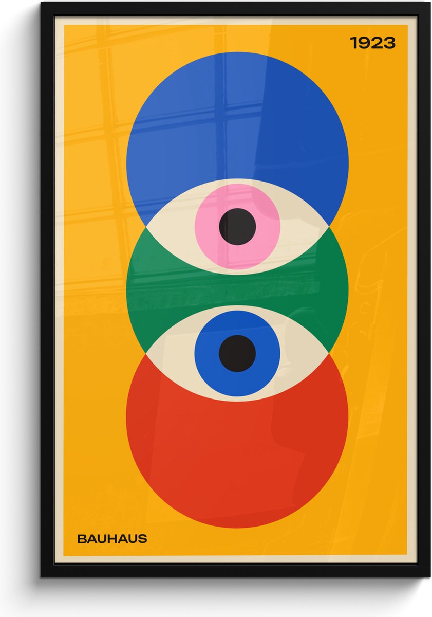 FrameYourWall Poster in lijst - Fotolijst 60x90 cm - Posters - Bauhaus - Abstract - Vintage - Kunst - Art - Posterlijst zwart - Decoratie - Wanddecoratie woonkamer - Muurdecoratie slaapkamer Kleurrijk