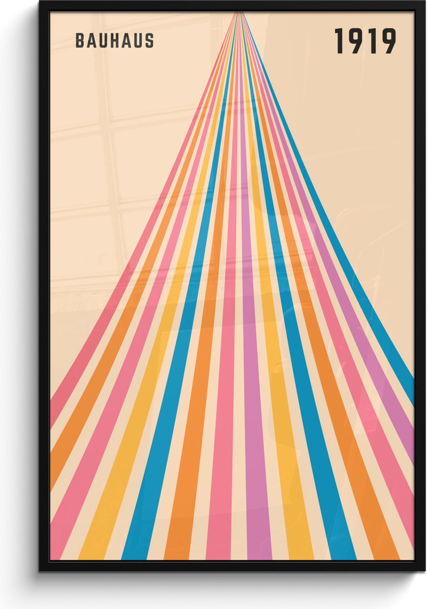 FrameYourWall Poster in lijst - Fotolijst 80x120 cm - Posters - Bauhaus - Kleurrijk - Abstract - Modern - Kunst - Posterlijst zwart - Decoratie - Wanddecoratie woonkamer - Muurdecoratie slaapkamer