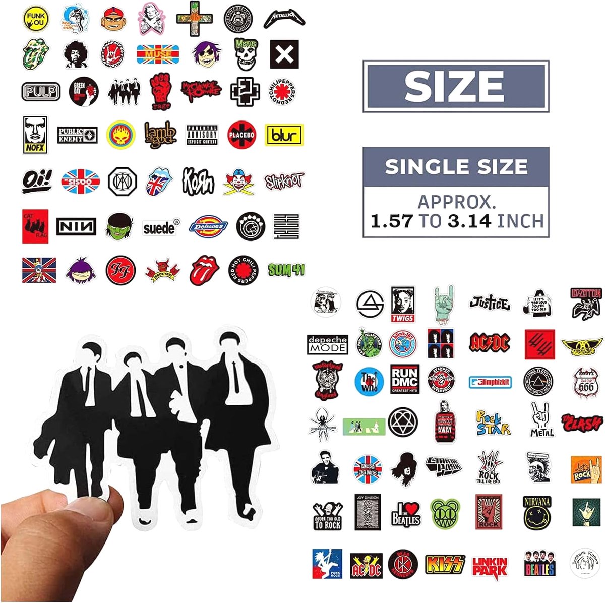100 stickers, rockband, punk, muziekstickers, rock en roll, modieuze hiphop- stickers, klassieke rockstickers, zwaar metalen punk-stickerpack, voor skateboard, laptop, gitaar, helm, motorfiets