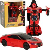 Playos® - Transformer Auto / Robot - Rood - 1:32 - Licht en Geluid - Speelgoed Auto - Transformerende Auto