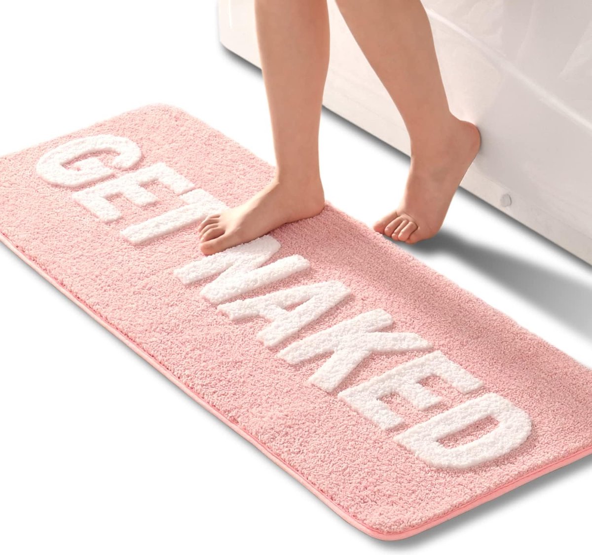 Roze en wit badkamertapijt, leuke badmat, antislip, wasbaar, badmat, zachte microvezel douchemat, absorberend, 45 x 120 cm