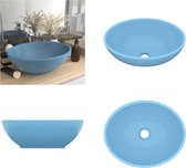 vidaXL Wastafel ovaal 40x33 cm keramiek mat lichtblauw - Luxe Wasbak - Luxe Wasbakken - Keramische Wastafel - Keramische Wastafels