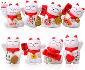 8 stuks Mini Maneki Neko gelukskattenfiguren, Japanse gelukskattenfiguren, zwaaiende geluksdecoratie-ornamenten voor thuis, auto, kantoor (wit)