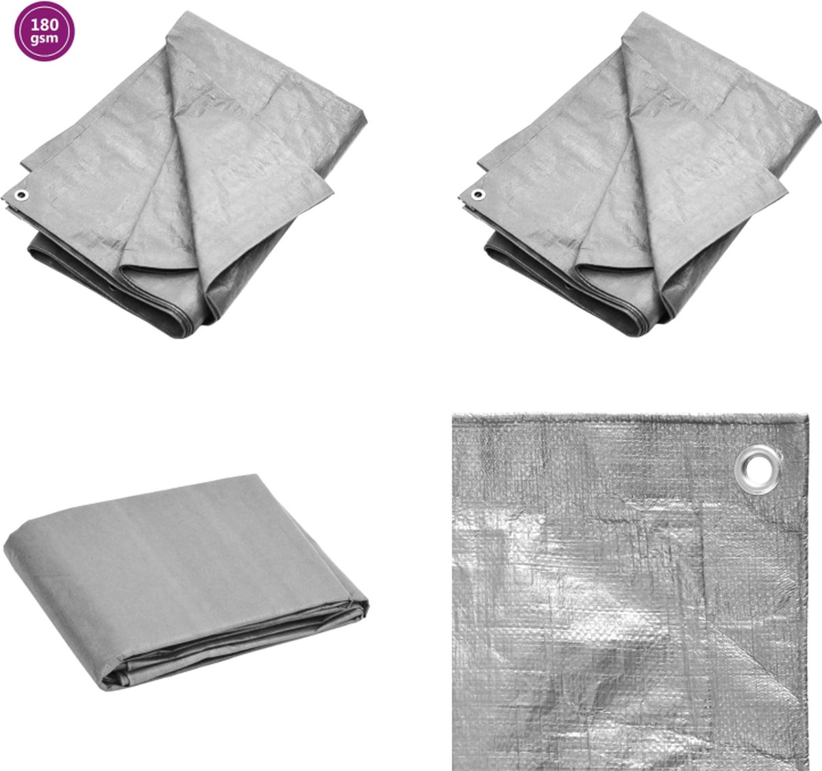 VidaXL Dekzeil 180 g m² 6x8 m HDPE grijs Dekzeil Dekzeilen Tarp Grondzeil