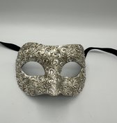 Venetiaans masker Zilver voor volwassenen, handgemaakt - Luxe gala masker zilver- Venetiaans masker heren.