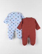 Noukie's - 2 Pack - 1-delige pyjama's - Jersey - baksteenrood/lichtblauw - dino - 3 maand 62