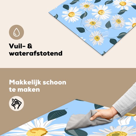 KitchenYeah® Inductie beschermer 59x52 cm - Madeliefjes - Blauw - Patroon - Kookplaataccessoires - Afdekplaat voor kookplaat - Inductiebeschermer - Inductiemat - Inductieplaat mat