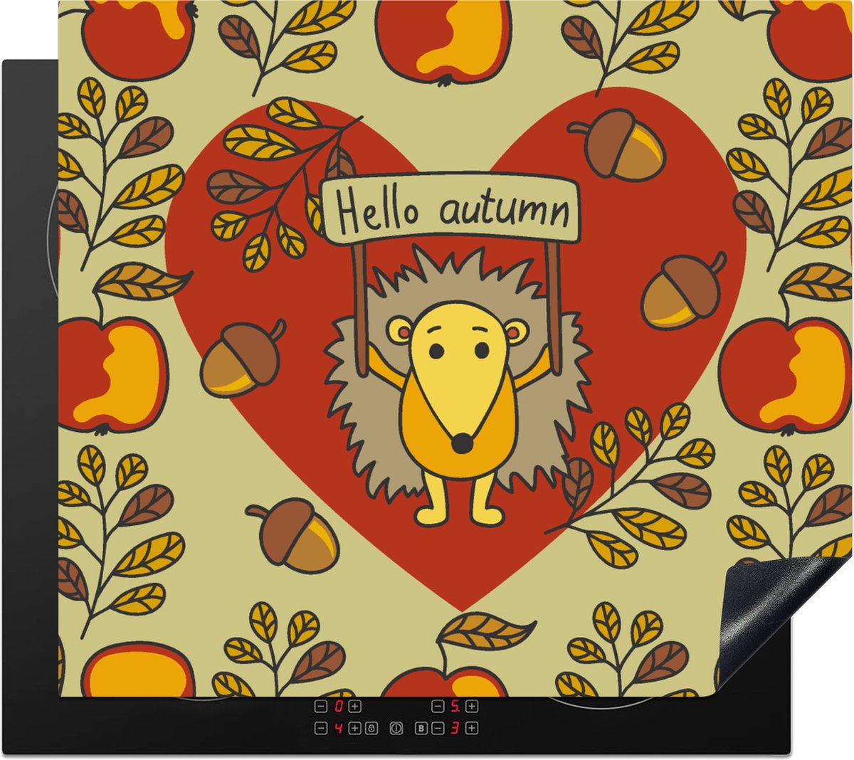 KitchenYeah® Inductie beschermer 59x52 cm - Egel - Herfst - Seizoenen - Kind - Design - Kookplaataccessoires - Afdekplaat voor kookplaat - Inductiebeschermer - Inductiemat - Inductieplaat mat