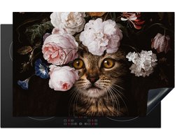 KitchenYeah® Inductie beschermer 80.2x52.2 cm - Kat - Bloemen - Kunst - Kookplaataccessoires - Afdekplaat voor kookplaat - Inductiebeschermer - Inductiemat - Inductieplaat mat
