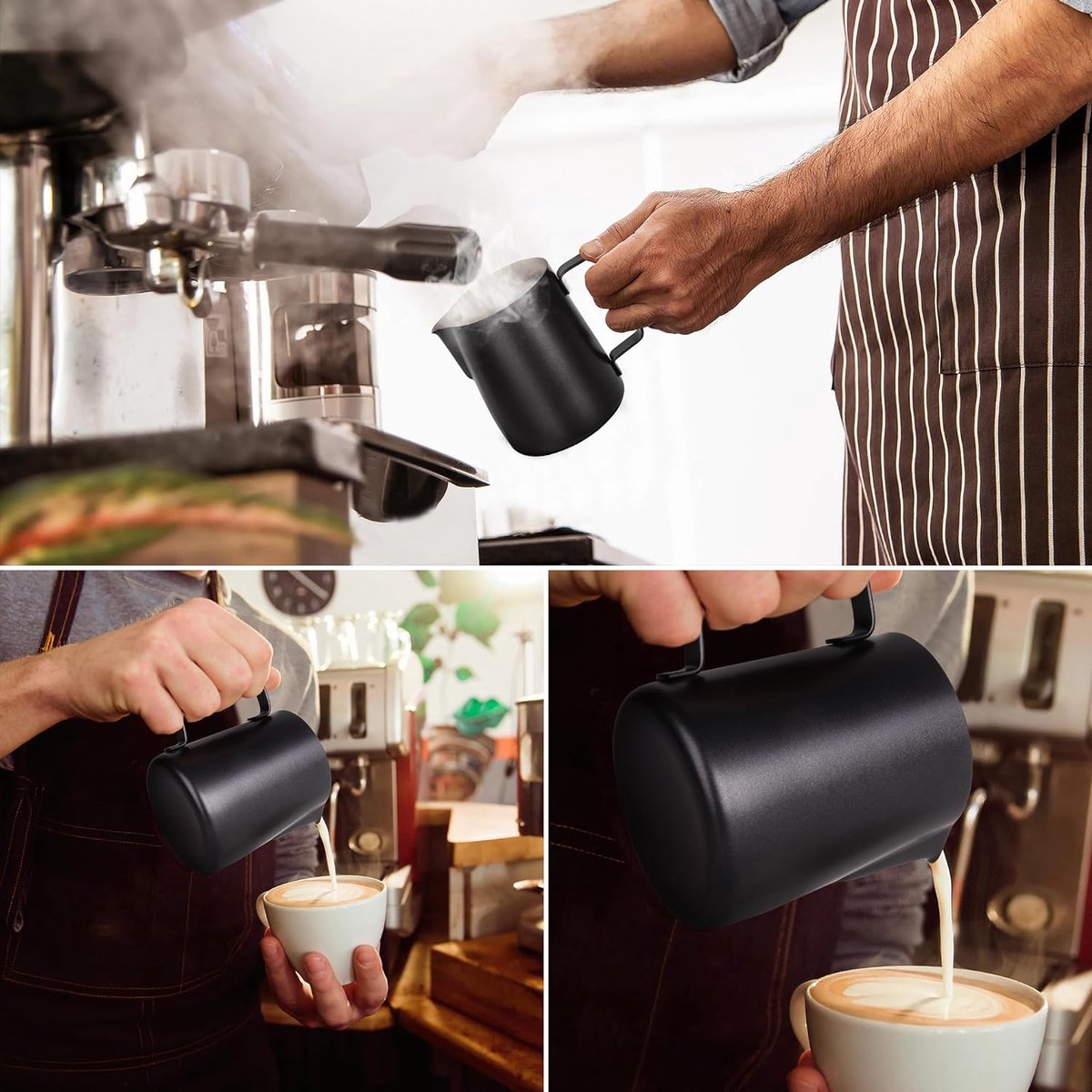 Melkkannetje, Melkkan 90/240ml van Roestvrij Staal, Trommelvorm Milk Pitcher Melk Opschuimen voor Cappuccino en Latte Art (240ml/8oz