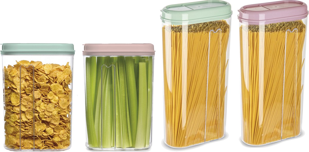 Plasticforte Voedselcontainers set - 4 stuks - mintgroen/licht roze - 2350/1500ml - kunststof