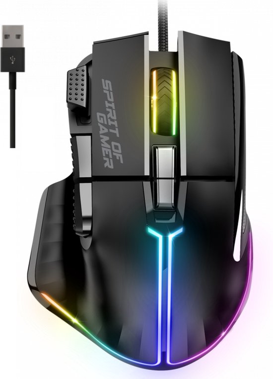 Spirit of Gamer Muis – Gaming Muis – Game Muis – 12.800 DPI – RGB – Duimsteun