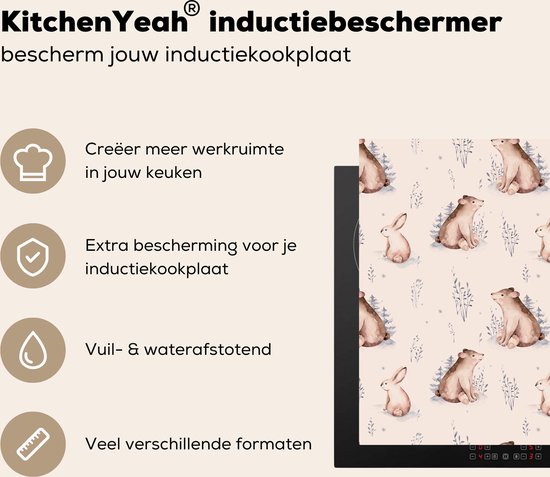 KitchenYeah® Inductie beschermer 80.2x52.2 cm - Winter - Patronen - Konijn - Beer - Kookplaataccessoires - Afdekplaat voor kookplaat - Inductiebeschermer - Inductiemat - Inductieplaat mat