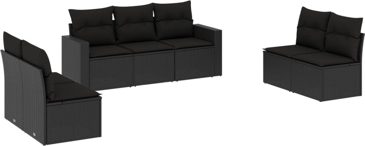 vidaXL 7-delige - Loungeset - met - kussens - poly - rattan - zwart