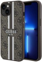 Guess 4G Printed Stripe Back Case (MagSafe Compatible) - Geschikt voor Apple iPhone 15 (6.1") - Bruin