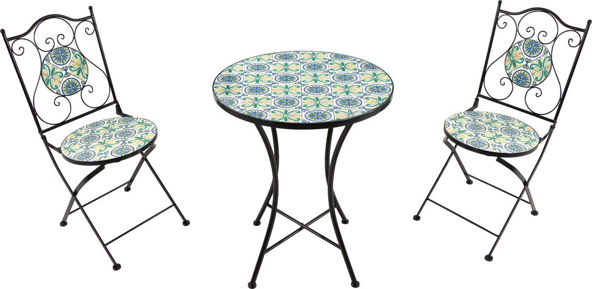Bol.com AXI Amélie 3-delige Mozaïek Bistroset Blauw/geel – Siciliaanse stijl - Metalen frame met keramische tegeltjes – Balkonse... aanbieding