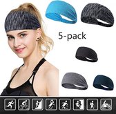 Haarband – Sporthaarband – Fitness - Yoga Haarband – Zweetband – Hoofdband – Dames Haarband – Heren Haarband - Bandana - 5-pack