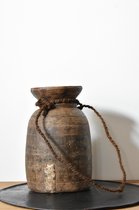 Authentieke Nepalese houten pot - Traditionele houten kruik H 31.5 cm - Oude houten kruik pot - Sober stoer robuust landelijk (14)