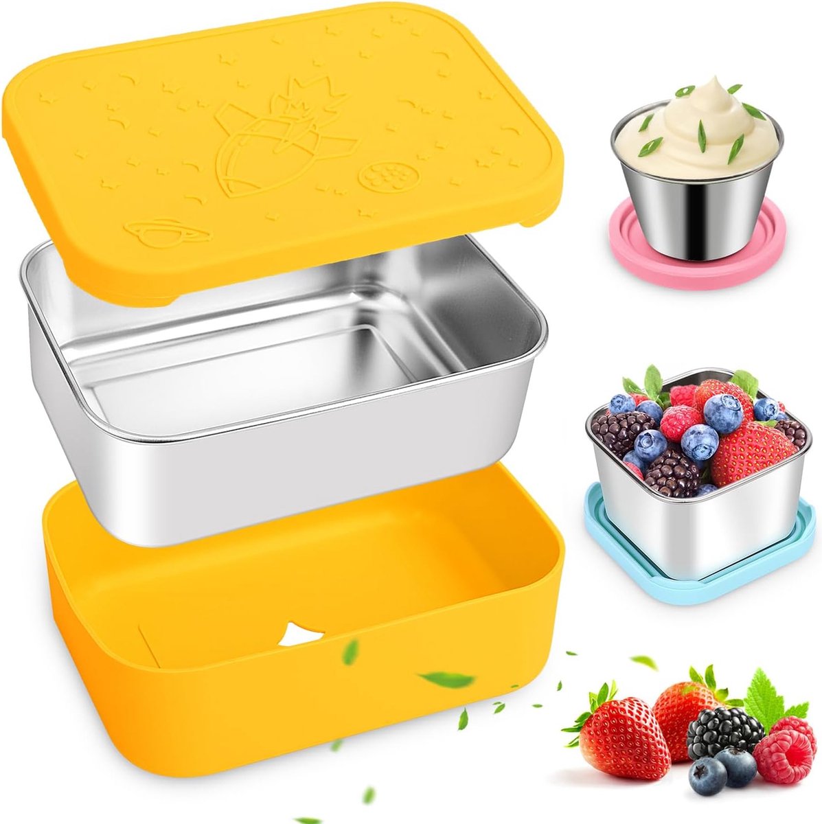 BORDEAG Lot De 3 Boîtes à Déjeuner Inox 850ml 1400ml 2400ml - Avec Compartiments Amovibles