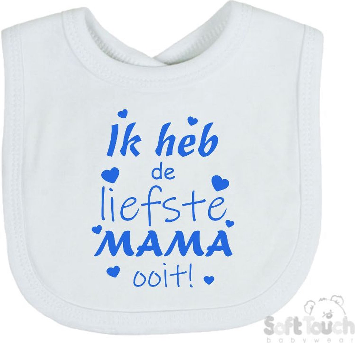 Goedkoopste Soft Touch Slabber Slabbetje Slab Ik heb de liefste MAMA ooit! Moederdag Unisex Katoen Wit/blauw Maat 33x22 Cm