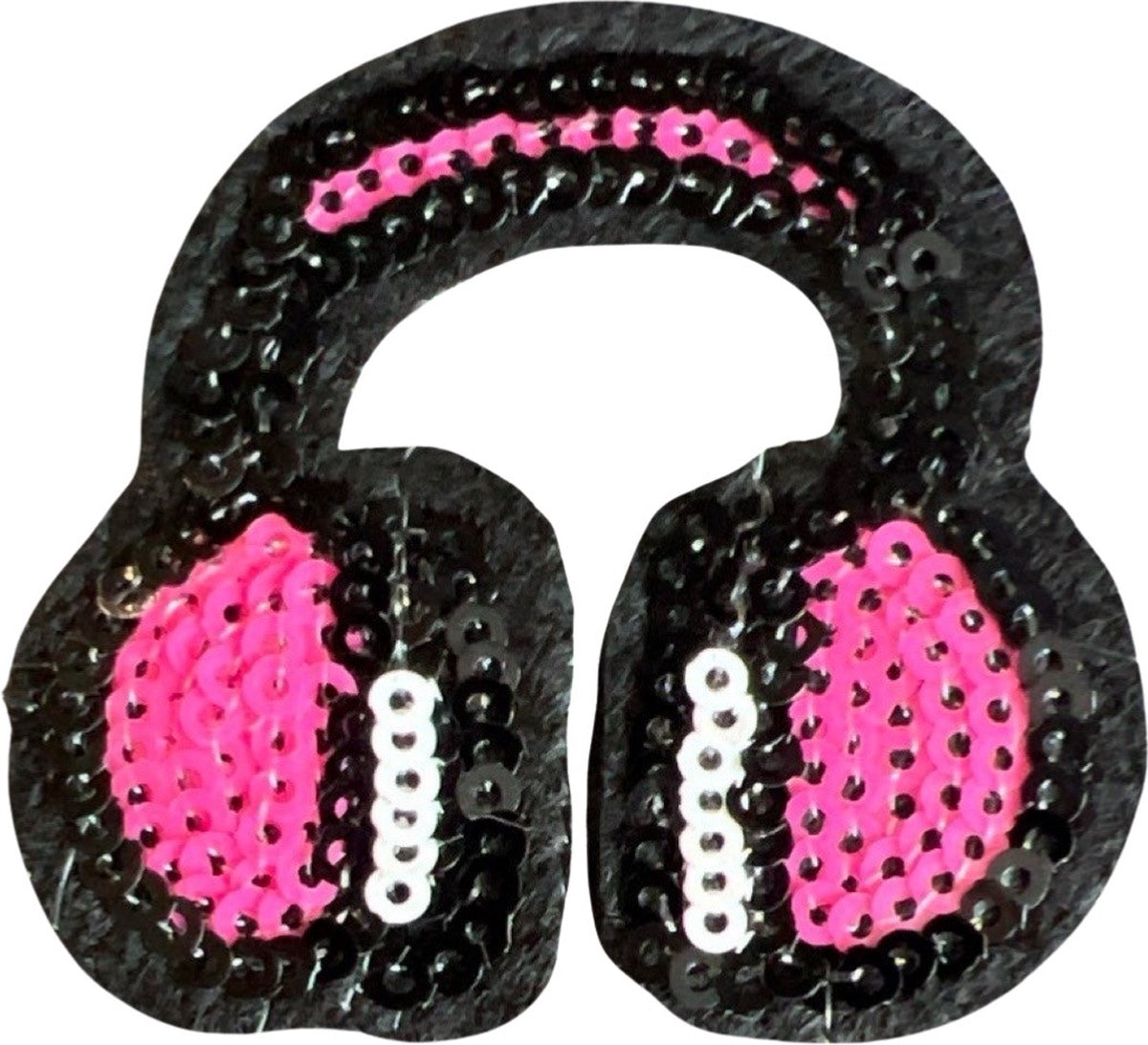 Koptelefoon Headphone Paillette Strijk Embleem Patch 5.3 cm 5 cm Roze