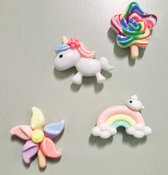 Magneten Sweet Rainbow Unicorn - 4 stuks - magneetjes - magneet - magneten - cartoon - 3D - eenhoorn - bloem - lolly - regenboog -