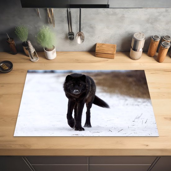 KitchenYeah® Inductie beschermer 80.2x52.2 cm - Wolf - Sneeuw - Zwart - Kookplaataccessoires - Afdekplaat voor kookplaat - Inductiebeschermer - Inductiemat - Inductieplaat mat