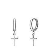 Lucardi Dames Zilveren oorringen met hanger kruis - Oorbellen - 925 Zilver - Zilverkleurig