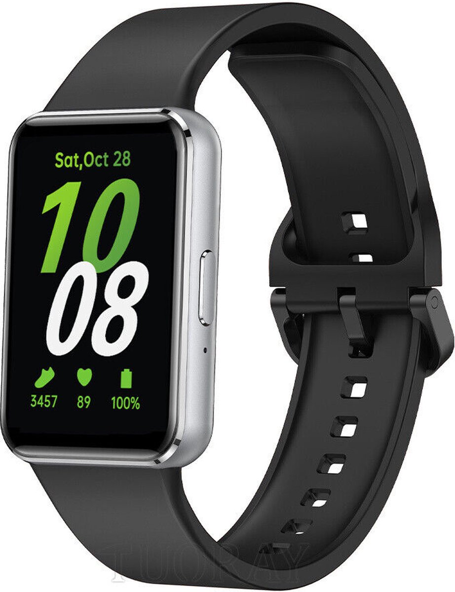 Strap-it Smartwatch siliconen bandje met gesp - geschikt voor Samsung Galaxy Fit 3 (zwart)