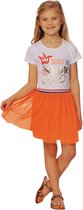 Oranje Meisjes T-shirt Jurk - T-shirtjurk - Born To Shine - Voor o.a. Koningsdag - Holland - Maat: 134/140 - 9 tot 10 jaar
