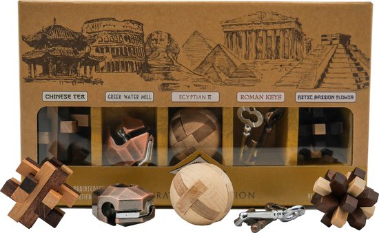 Foto: Breinbreker curated collection 3 houten en 2 metalen puzzels project genius tg026