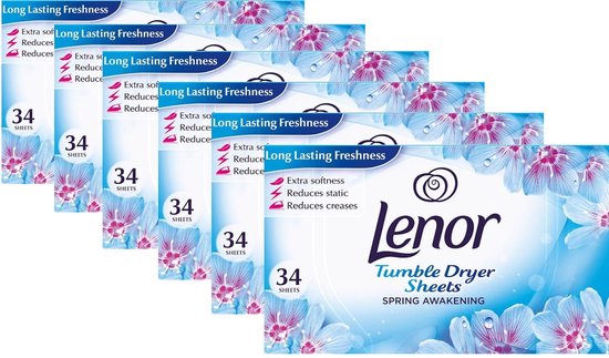 Lenor - Droogtrommeldoekjes - Spring Awakening - 6 x 34 doekjes - Voordeelverpakking