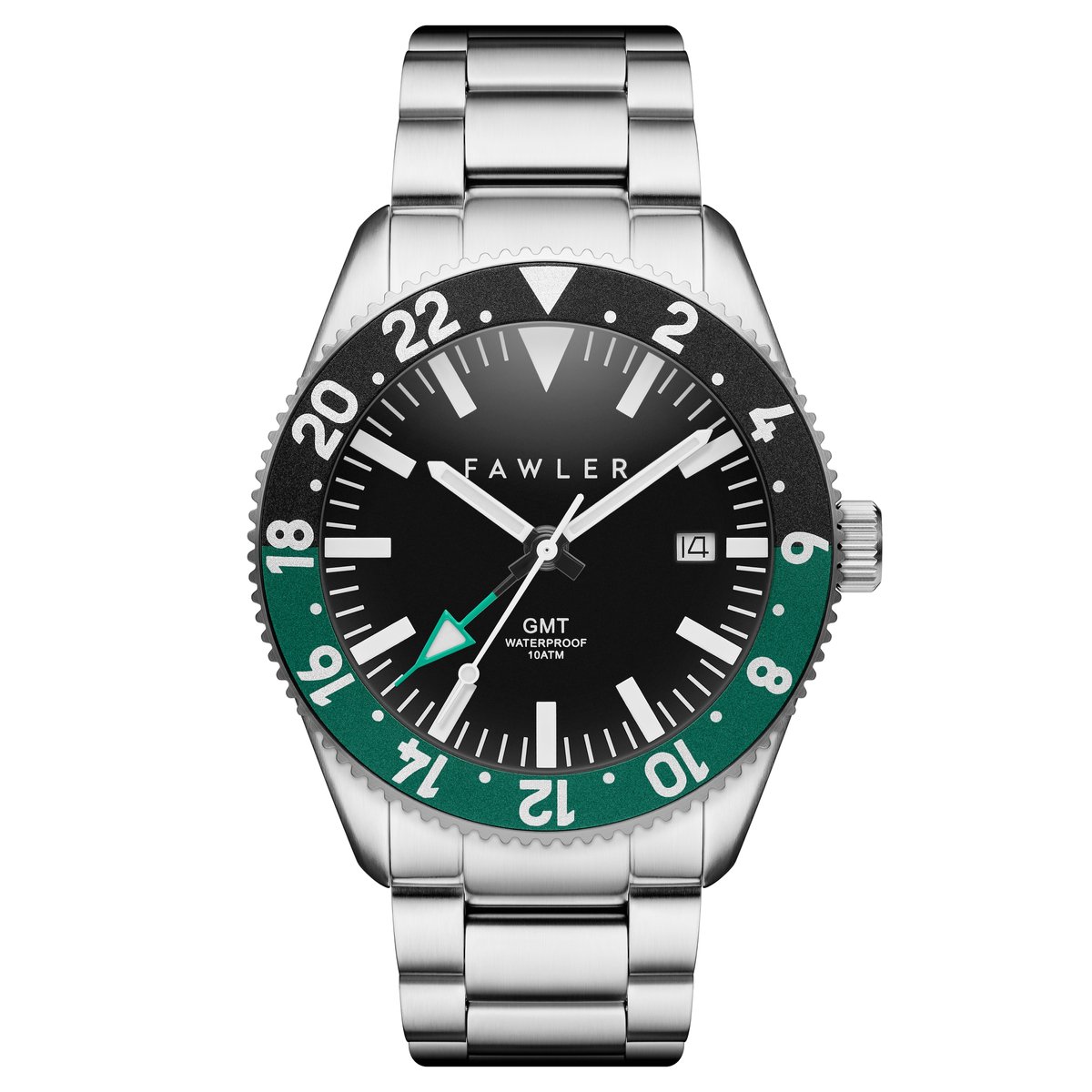 Fawler Métier Groene Roestvrijstalen GMT Horloge voor Mannen