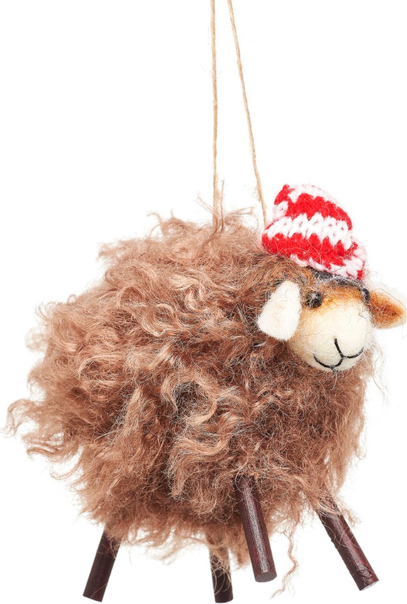 Bruin schaap vilten kersthanger - Sass & Belle