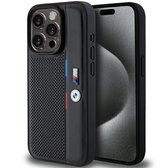 BMW M Perforated Tricolor Line Back Case - Geschikt voor Apple iPhone 15 Pro Max (6.7") - Zwart