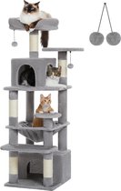 Kattenu Grote Krabpaal voor katten - 136 cm hoog - Sterke kwaliteit - Krabpaal voor grote katten - Voor katten en kittens - Grijze Krabpaal