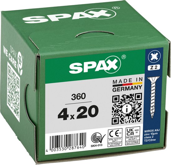 Universele schroef, 4 x 20 mm, 360 stuks, Voldraad, Verzonken kop, Kruiskop Z2, 4CUT, WIROX - 8000000287640